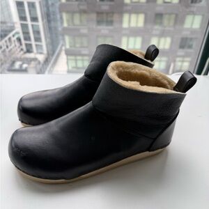 No. 6 Black Leather Mules with shearling lining - worn twice!